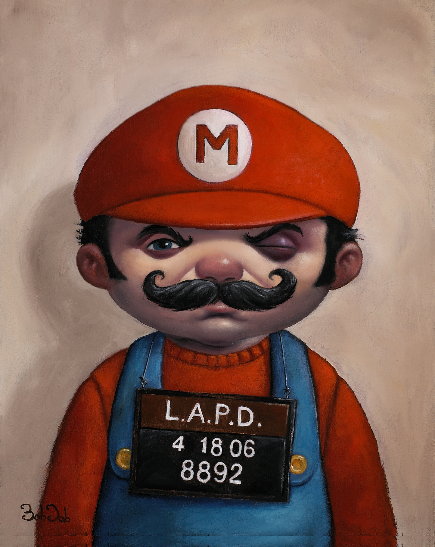 "Rough Night Out" (Mario Mug Shots) Aluminum Edition Damaged Frame