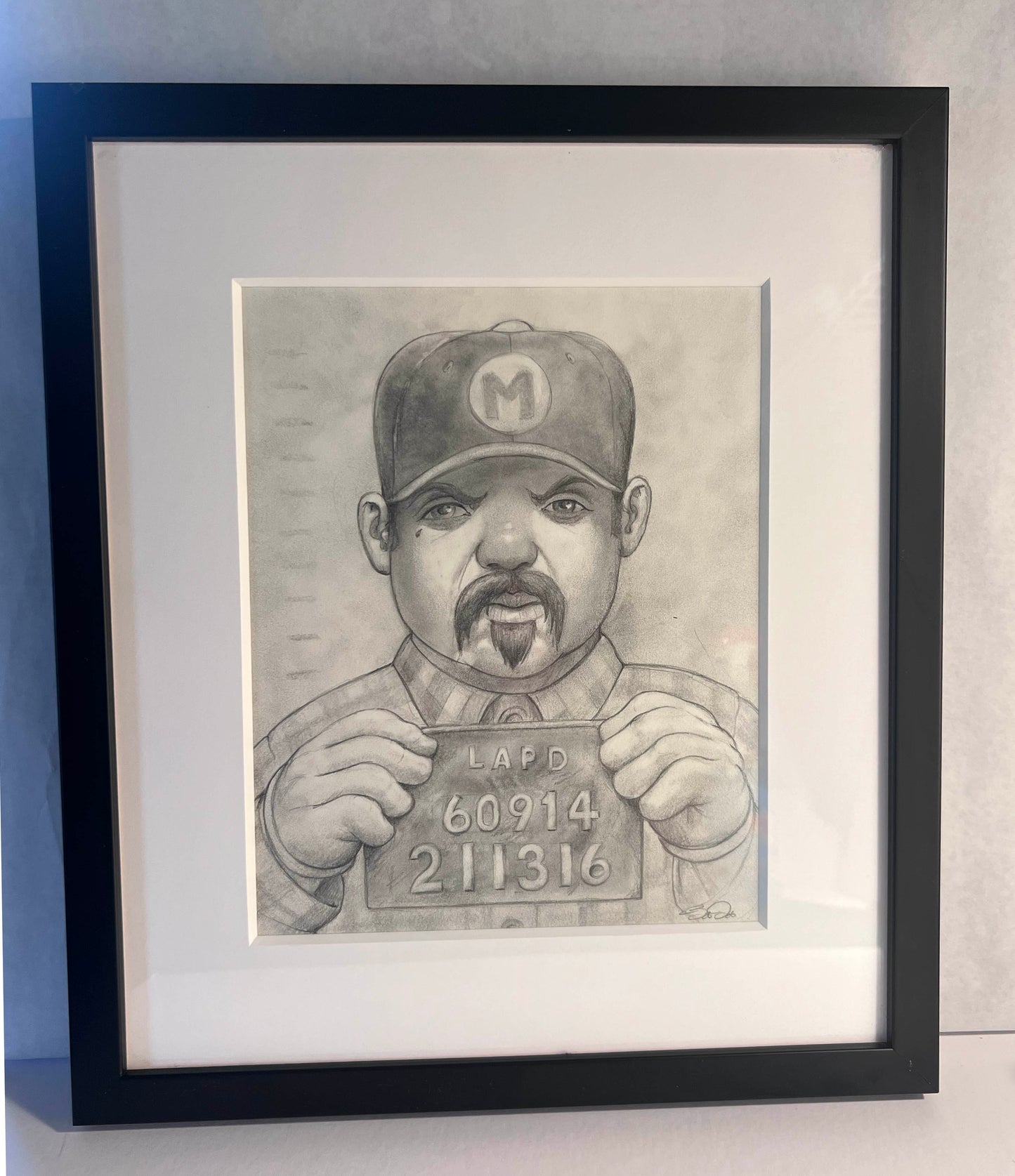 Framed Original "Mario Trece Mug Shot" Drawing